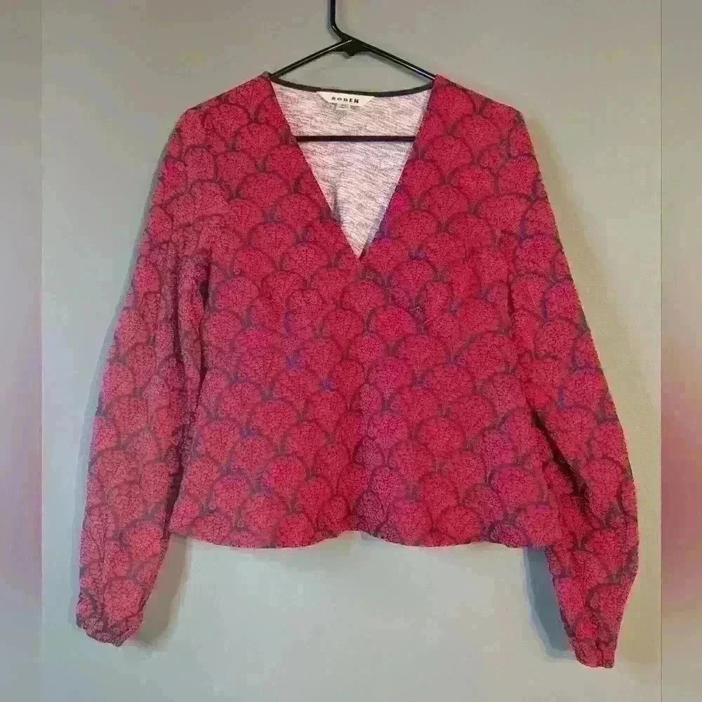 Boden long sleeve shirt women 8 red and navy